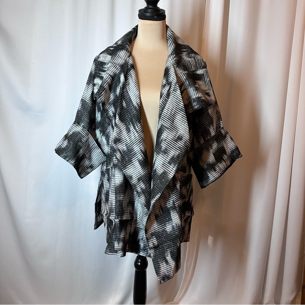 Marla‎ Wynne Jacket Sz XL Textured Open Front Kimono Sleeve Pockets Lagenlook